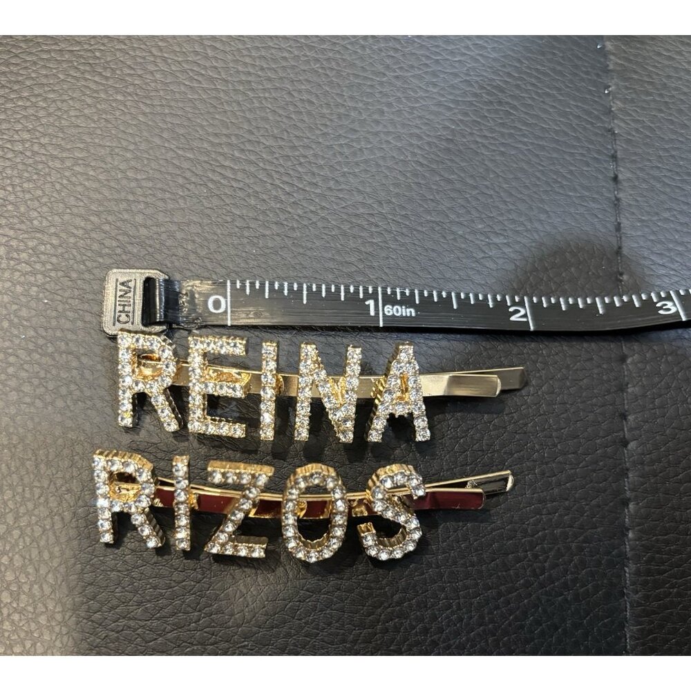 Set Of 2 Hair Clip/ Bobby Pins RIZOS And REINA (Rizos Curls) Gold Rhinestone - Picture 8 of 8